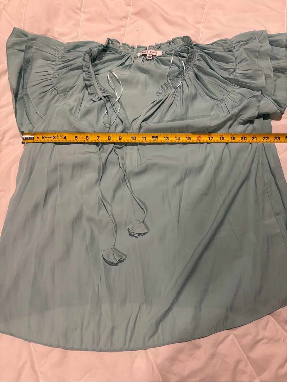 Rose & Olive Dusty Blue Ruffle Sleeve Peasant Top 1X - Picture 4 of 5